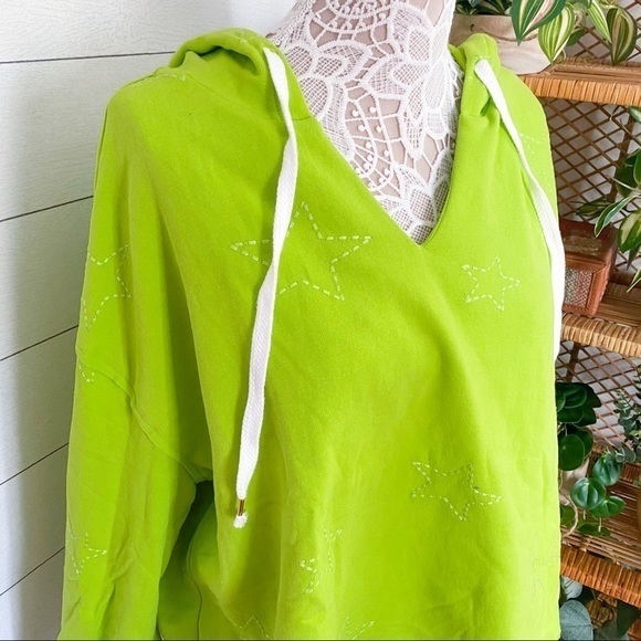 NWT Anthropologie Saturday/Sunday Starry Cropped Hoodie Sweatershirt Green Large - Picture 7 of 8